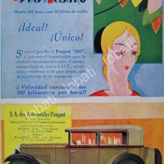 CARTEL ANTIGUO ORIGINAL DE AUTOS PEUGEOT SEIS CUATRO 1926 / ART NOUVEAU