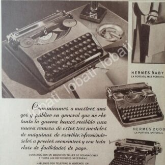 CARTEL ANTIGUO ORIGINAL DE MAQUINAS DE ESCRIBIR HERMES 1940s /30 RUIZ GALINDO