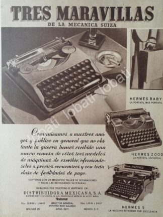 CARTEL ANTIGUO ORIGINAL DE MAQUINAS DE ESCRIBIR HERMES 1940s /30 RUIZ GALINDO