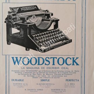 CARTEL ANTIGUO ORIGINAL DE MAQUINAS DE ESCRIBIR WOODSTOCK No 5. / 1920 /29 MUY RARO