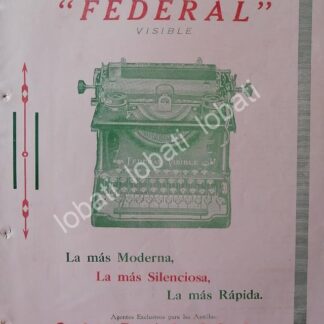 CARTEL ANTIGUO ORIGINAL DE MAQUINAS DE ESCRIBIR FEDERAL 1919 /27