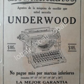CARTEL ANTIGUO ORIGINAL DE MAQUINAS DE ESCRIBIR UNDERWOOD No.5 - 1920 /25/RARO
