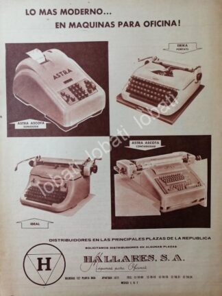 CARTEL ANTIGUO ORIGINAL DE MAQUINAS PARA OFICINA HALLARES S.A 1950s /23/RARO