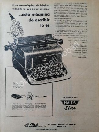 CARTEL ANTIGUO ORIGINAL DE MAQUINAS DE ESCRIBIR HALDA STAR 1950s /22