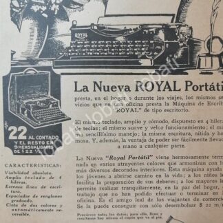 CARTEL ANTIGUO ORIGINAL DE MAQUINAS DE ESCRIBIR ROYAL PORTATIL 1926 /21
