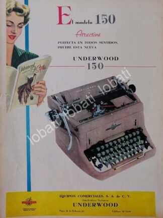 CARTEL ANTIGUO ORIGINAL DE MAQUINA DE ESCRIBIR UNDERWOOD 150 1950s /9