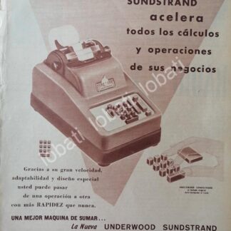 CARTEL ANTIGUO ORIGINAL DE MAQUINA SUMADORA UNDERWOOD SUNDSTRAND 1950s /7