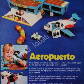 CARTEL ANTIGUO ORIGINAL DE JUGUETES, AEROPUERTO DE PHISHER PRICE & PLASTIMARX 1980s