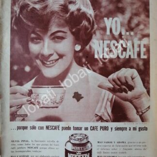 CARTEL ANTIGUO ORIGINAL DE SILVIA PINAL Y CAFE NESCAFE 1960 /CF67 / FEP
