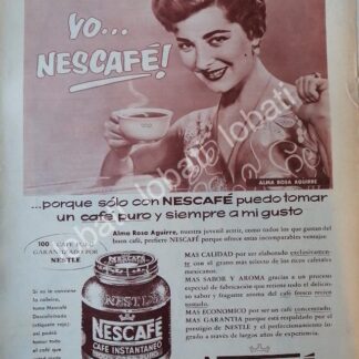 CARTEL ANTIGUO ORIGINAL DE ALMA ROSA AGUIRRE Y CAFE NESCAFE 1957 /CF63 /MUY RARO