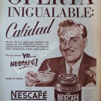 CARTEL ANTIGUO ORIGINAL DE ARTURO DE CORDOBA Y CAFE NESCAFE 1958 /CF59 / FEP