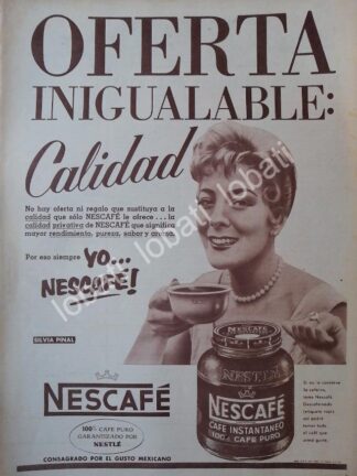CARTEL ANTIGUO ORIGINAL DE SILVIA PINAL Y CAFE NESCAFE 1958 /CF53 / FEP