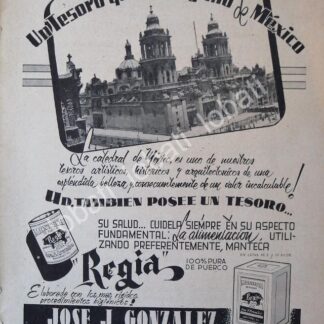 CARTEL ANTIGUO ORIGINAL DE MANTECA REGIA DE JOSE G. GONZALEZ 1943 /18 MONTERREY