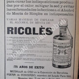 CARTEL ANTIGUO ORIGINAL DE TONICO BEBIDA DE MENTA RICQLES, 1914 /21