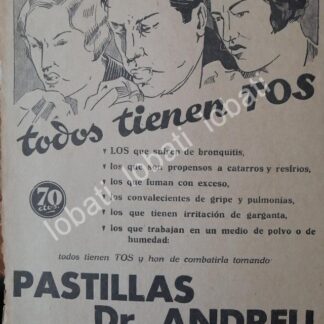 CARTEL ANTIGUO ORIGINAL DE MEDICINA. PASTILLAS DR. ANDREU 1930s /15