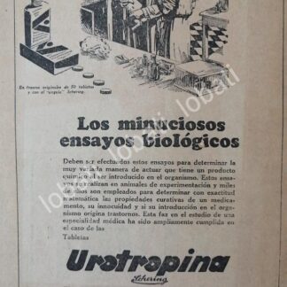 CARTEL ANTIGUO ORIGINAL DE MEDICINA UROTROPINA 1926 SCHERING /14