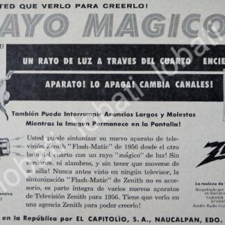 CARTEL ANTIGUO ORIGINAL DE EL PRIMER CONTRO REMOTO 1956 ZENITH FLASHMATIC /54 MUY RARO
