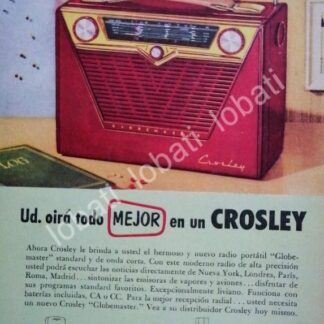 CARTEL ANTIGUO ORIGINAL DE MINI CARTEL. RADIO CROSLEY GLOBE MASTER 1940s /53 /RARO