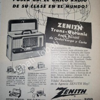 CARTEL ANTIGUO ORIGINAL DE MINI CARTEL. RADIO TRANS OCEANICO ZENITH 1940s /47