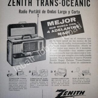 CARTEL ANTIGUO ORIGINAL DE MINI CARTEL. RADIO TRANS OCEANICO ZENITH 1940s /46