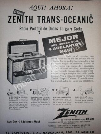 CARTEL ANTIGUO ORIGINAL DE MINI CARTEL. RADIO TRANS OCEANICO ZENITH 1940s /46