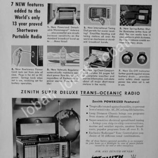 CARTEL ANTIGUO ORIGINAL DE RADIO ZENITH TRANSOCEANICO 1954 /190
