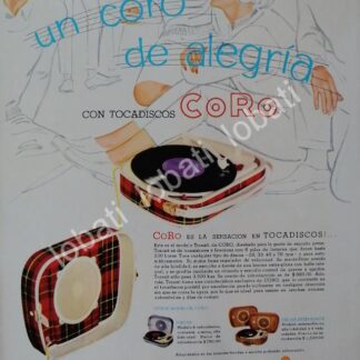CARTEL ANTIGUO ORIGINAL DE TOCA DISCOS CORO 1960s. CASA RIOJAS S.A /151 MUY RARO