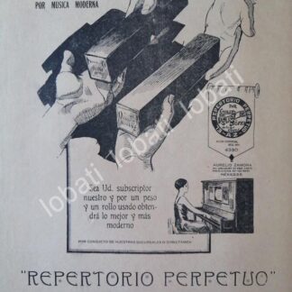 CARTEL ANTIGUO ORIGINAL DE ROLLOS PARA PIANO REPERTORIO PERPETUO 1926. /145 RARO