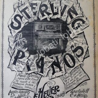 CARTEL ANTIGUO ORIGINAL DE PIANOS STERLING 1895. E. HEUER Y CIA. / 143 MUY RARO