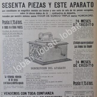 CARTEL ANTIGUO ORIGINAL DE FONOGRAFO HOMOKORD 1913 /141