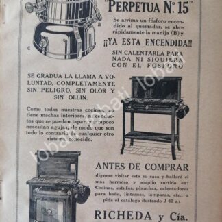 CARTEL ANTIGUO ORIGINAL DE ESTUFA PERPETUA No 15 1926 / 117