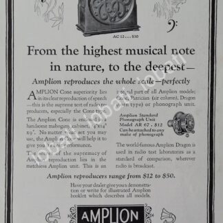 CARTEL ANTIGUO ORIGINAL DE RADIO AMPLION AC12 1929 / 114 SUPER RARO