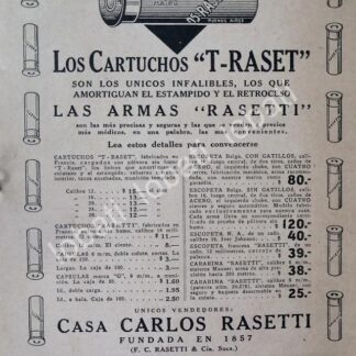CARTEL ANTIGUO ORIGINAL DE ARMAS Y CARTUCHOS T-RASET 1927 /ARGENTINA 111