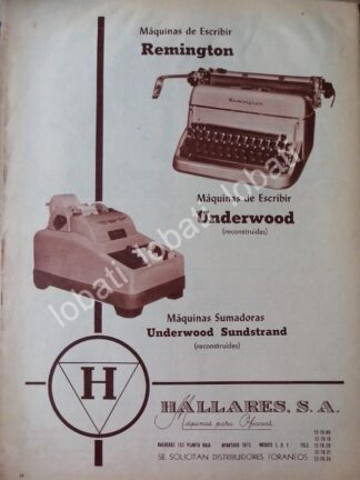 CARTEL ANTIGUO ORIGINAL DE MAQUINAS PARA OFICINA HALLARES S.A 1959 /108