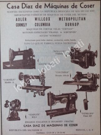 CARTEL ANTIGUO ORIGINAL DE CASA DIAZ DE MAQUINAS DE COSER 1953 /105