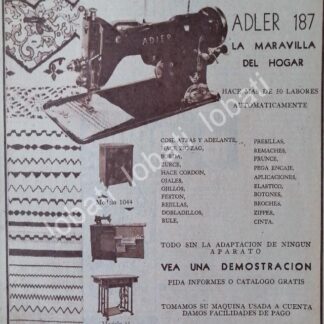 CARTEL ANTIGUO ORIGINAL DE MAQUINAS DE COSER ADLER 1953 /104, CASA DIAZ DE MAQUINAS