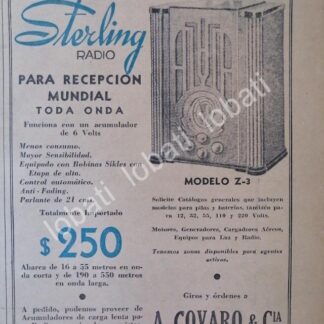 CARTEL ANTIGUO ORIGINAL DE RADIOS STERLING Z-3 1930 /92 MUY RARO