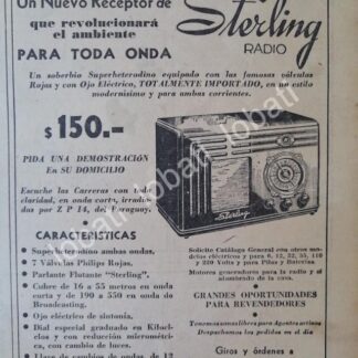 CARTEL ANTIGUO ORIGINAL DE RADIO STERLING 1930 /90 / MUY RARO