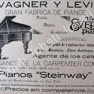 CARTEL ANTIGUO ORIGINAL DE PIANOS EVERETT 1895 CASA WAGNER Y LEVIEN /86