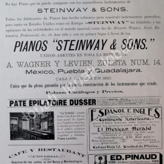 CARTEL ANTIGUO ORIGINAL DE PIANOS STEINWAY 1896 CASA WAGNER Y LEVIEN Y OTRAS /88