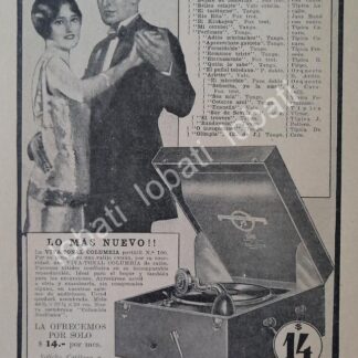 CARTEL ANTIGUO ORIGINAL DE GRAMOFONO COLUMBIA VIVA TONAL 1920s /83