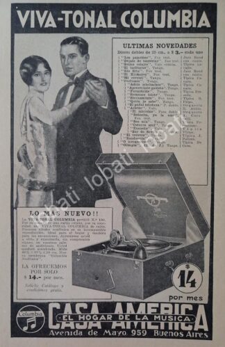 CARTEL ANTIGUO ORIGINAL DE GRAMOFONO COLUMBIA VIVA TONAL 1920s /83