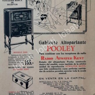 CARTEL ANTIGUO ORIGINAL DE RADIOS ATWATER KENT Y CONSOLAS POOLEY 1930s /73 / MUY RARO