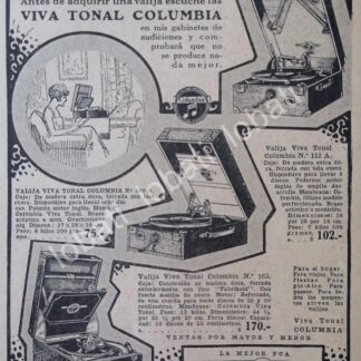 CARTEL ANTIGUO ORIGINAL DE GRAMOFONO COLUMBIA VIVA TONAL, 1926 ARGENTINA /66