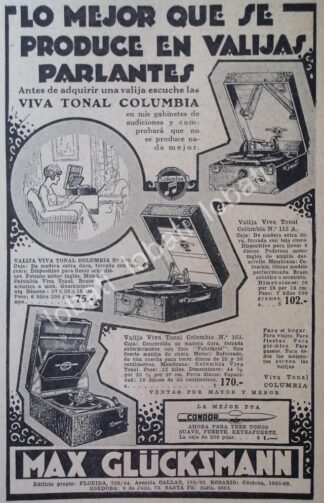 CARTEL ANTIGUO ORIGINAL DE GRAMOFONO COLUMBIA VIVA TONAL, 1926 ARGENTINA /66