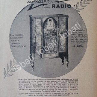 CARTEL ANTIGUO ORIGINAL DE RADIO ZENITH MOD. 52, 1927 ARGENTINA /62