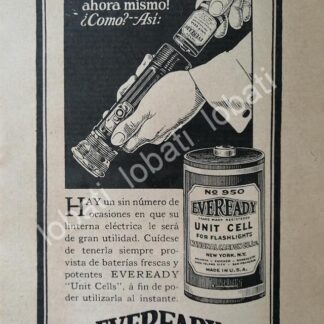 CARTEL ANTIGUO ORIGINAL DE BATERIAS Y LINTERNAS EVEREADY 1926 /205