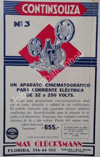 CARTEL ANTIGUO ORIGINAL DE PROYECTORES CONTINSOUZA No 3 1929 /7