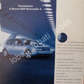 CARTEL ANTIGUO ORIGINAL DE MINI CARTEL. AUTOS VOLKSWAGEN GOLF GTI 4 1998 /17