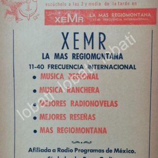 CARTEL ANTIGUO ORIGINAL DE RADIO DIFUSORA XENL RADIO RECUERDO MONTERREY 1950s /35